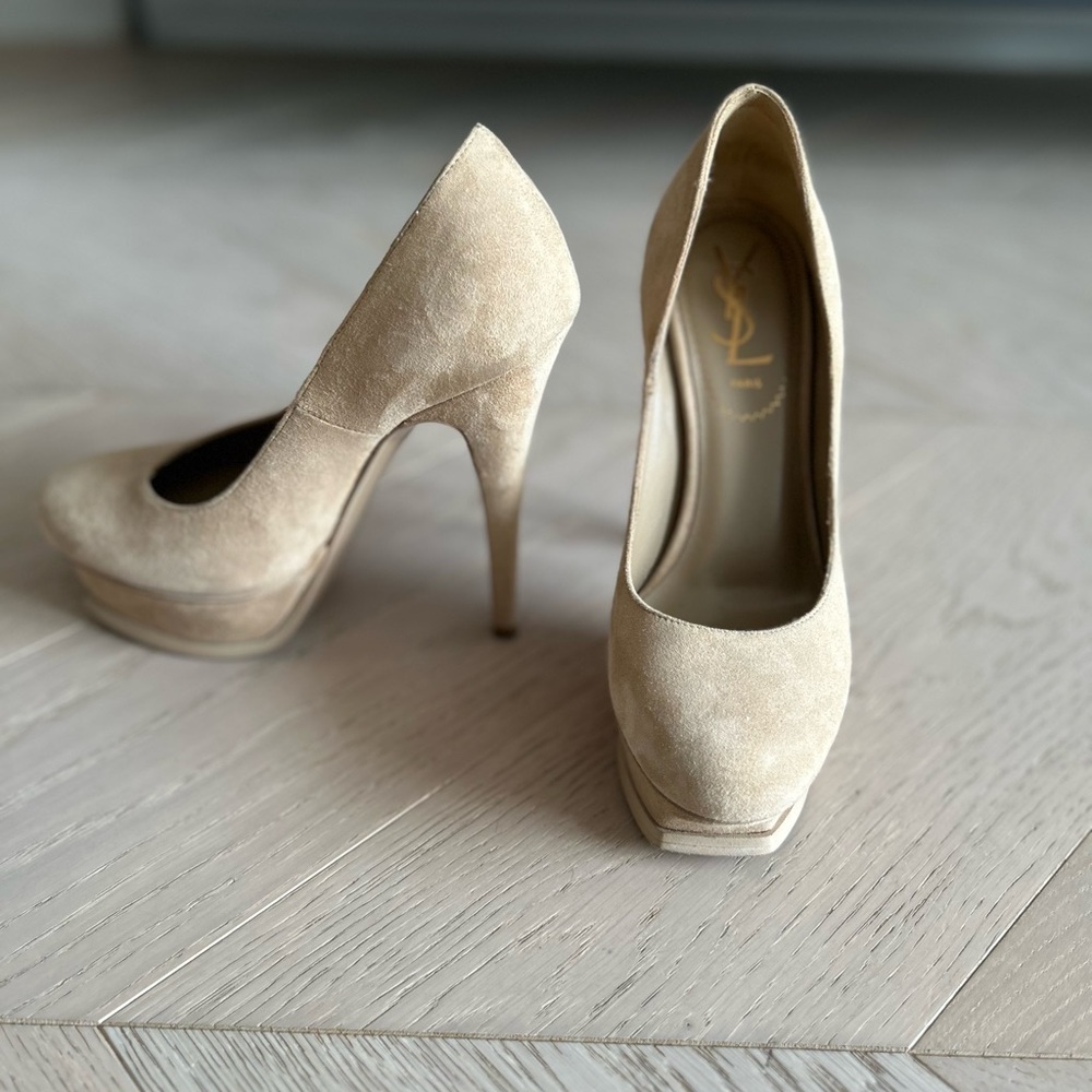 Yves Saint Laurent Tan Suede Platform Heels